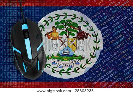 Belize Flag  And Computer Mouse. Digital Threat, Illegal Actions On The Internet