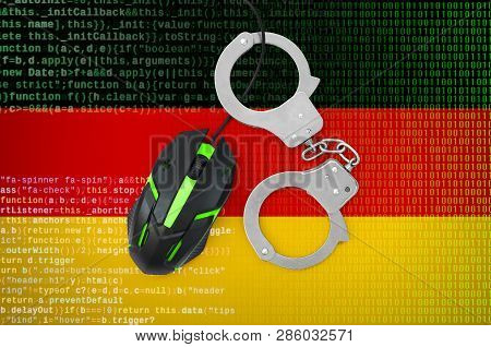Germany Flag  And Handcuffed Computer Mouse. Combating Computer Crime, Hackers And Piracy