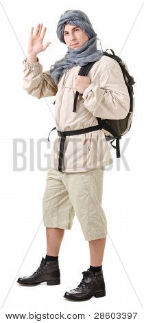 Turist skjule sit hoved Under et sjal