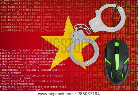 Vietnam Flag  And Handcuffed Computer Mouse. Combating Computer Crime, Hackers And Piracy