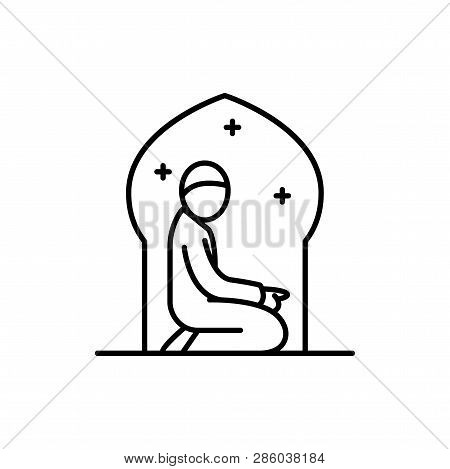Muslims Praying At The Night In Mosque. Simple Monoline Icon Style For Muslim Ramadan And Eid Al Fit