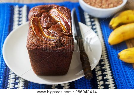 Homemade Buckwheat Banana Cake With Honey Glaze. Gluten Free Baking.