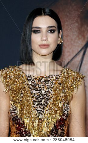 Dua Lipa at the Los Angeles premiere of 'Alita: Battle Angel' held at the Regency Village Theatre in Westwood, USA on February 5, 2019.