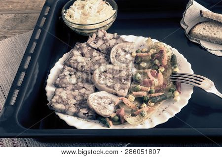 Saltison: Delicious Meat Appetizer With Various Vegetables.