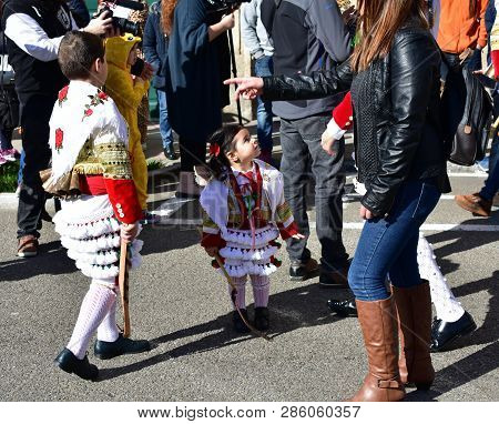 Verin, Spain, 24 Feb 2019. Famous Carnival And Street Parade With Cigarrons Costumes. Ourense Provin