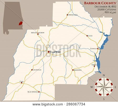 Large And Detailed Map Of Barbour County In Alabama, Usa
