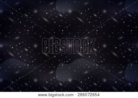 Wide Cartoon Deep Space Background With Lots Of White Stars And Galacticas