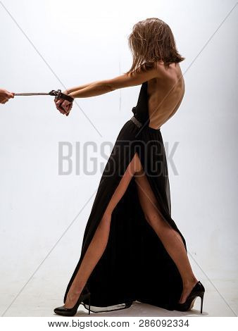 Bdsm, Erotic Games. Man Dominating Woman, Temptation. Love Relations Dominating Sexshop Foreplay