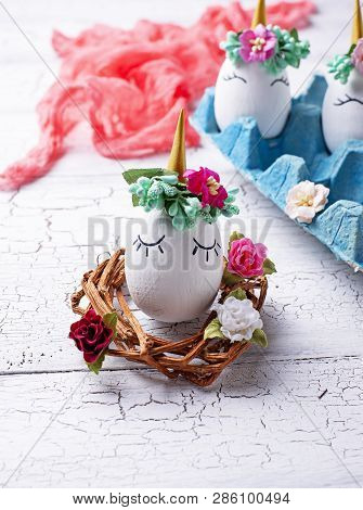 Easter Handmade. Eggs In Shape Of Unicorn. Diy Step By Step. Final