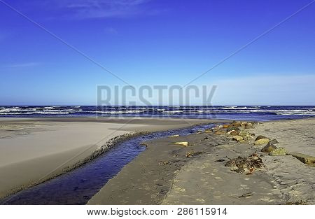 Fresh Water Stream Going Into The Baltic Sea In Winter - Lubiatowo, Pomerania, Poland