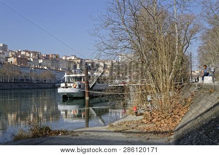 Lyon, France, February 20, 2019 : Furnished By The Grand Lyon, The Left Banks Of The Rhone Are Organ