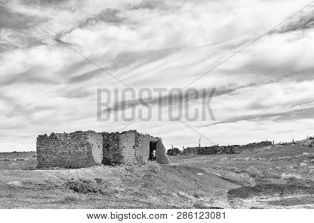 An Old Ruin In The Tankwa Karoo In The Northern Cape Province. Monochrome