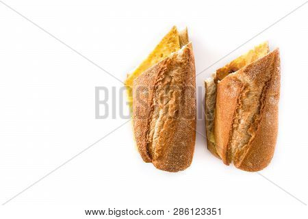 Bocadillo De Tortilla Española. Spanish Potato Omelette Sandwich Isolated On White Background.typica
