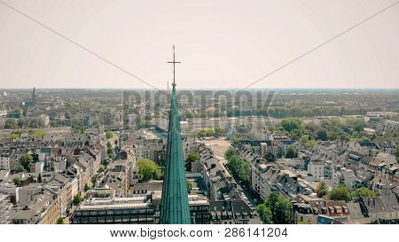 Aerial Drone View. Germany Dusseldorf Church St. Peter. Panorama