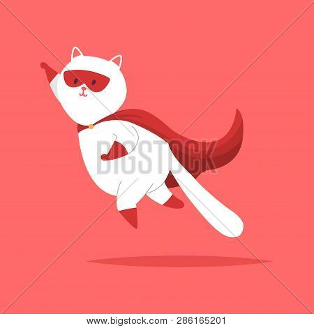 Cute Superhero Cat Vector Cartoon Character.