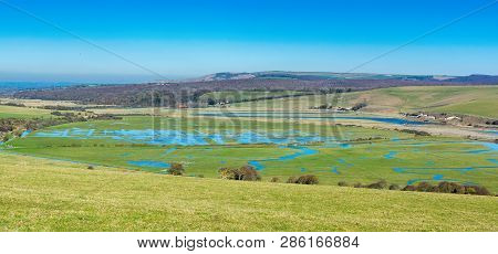 Walk To Cuckmere Haven Beach Near Seaford, East Sussex, England. South Downs National Park. View Of 