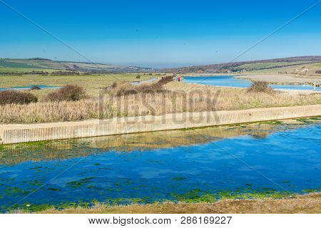 Walk To Cuckmere Haven Beach Near Seaford, East Sussex, England. South Downs National Park. View Of 