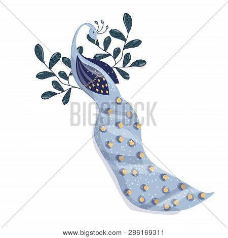 Peacock Ckip Art And Floral Indian Summer Set Vector Illustration On White Background