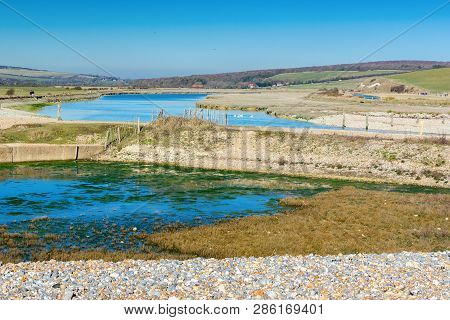 Walk To Cuckmere Haven Beach Near Seaford, East Sussex, England. South Downs National Park. View Of 