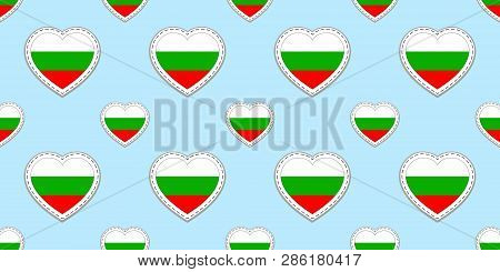 Bulgaria Flags Background. Bulgarian Flag Seamless Pattern. Vector Stickers. Love Hearts Symbols. Go