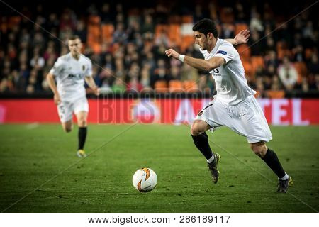 VALENCIA, SPAIN - FEBRUARY 21: Guedes during UEFA Europa League match between Valencia CF and Celtic FC at Mestalla Stadium on February 21, 2019 in Valencia, Spain