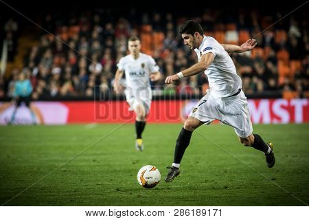 VALENCIA, SPAIN - FEBRUARY 21: Guedes during UEFA Europa League match between Valencia CF and Celtic FC at Mestalla Stadium on February 21, 2019 in Valencia, Spain