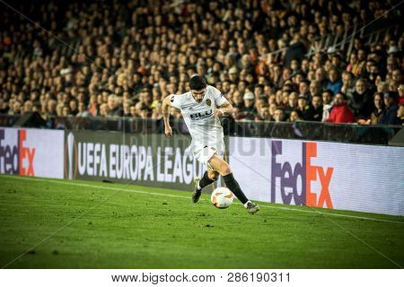 VALENCIA, SPAIN - FEBRUARY 21: Guedes during UEFA Europa League match between Valencia CF and Celtic FC at Mestalla Stadium on February 21, 2019 in Valencia, Spain