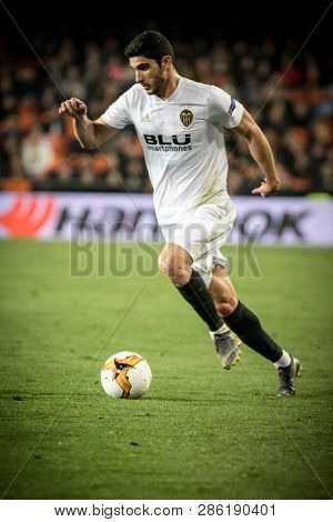 VALENCIA, SPAIN - FEBRUARY 21: Guedes during UEFA Europa League match between Valencia CF and Celtic FC at Mestalla Stadium on February 21, 2019 in Valencia, Spain