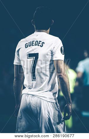 VALENCIA, SPAIN - FEBRUARY 21: Guedes during UEFA Europa League match between Valencia CF and Celtic FC at Mestalla Stadium on February 21, 2019 in Valencia, Spain