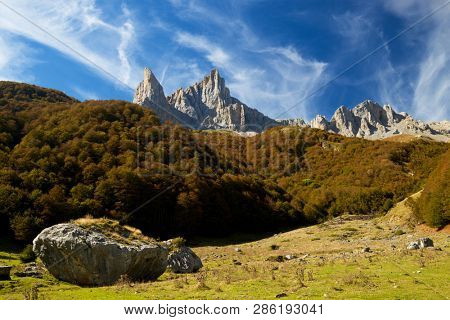 Aiguille Ansabere Peak in Lescun Cirque, Aspe Valley, Pyrenees, France.