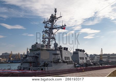 The Destroyer Donald Kook In The Port Of Odessa.(uss Donald Cook (ddg-75) Odessa. Ukraine. 2019.02.2