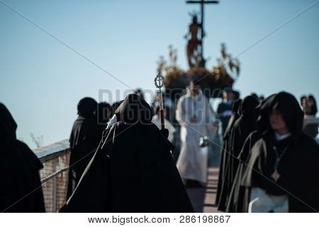 Caceres, Extremadura, Spain - April 08, 2017: The Dominican Brotherhood Of The Holy Christ Of The Vi