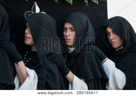 Caceres, Extremadura, Spain - April 08, 2017: The Dominican Brotherhood Of The Holy Christ Of The Vi