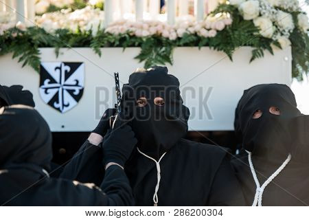 Caceres, Extremadura, Spain - April 08, 2017: The Dominican Brotherhood Of The Holy Christ Of The Vi