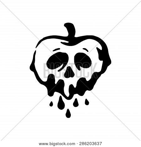 Vector Hand Drawn Witch And Magic Item Illustration Poison Apple On White Background.