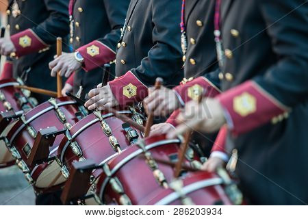 Caceres, Extremadura, Spain - April 08, 2017: The Dominican Brotherhood Of The Holy Christ Of The Vi