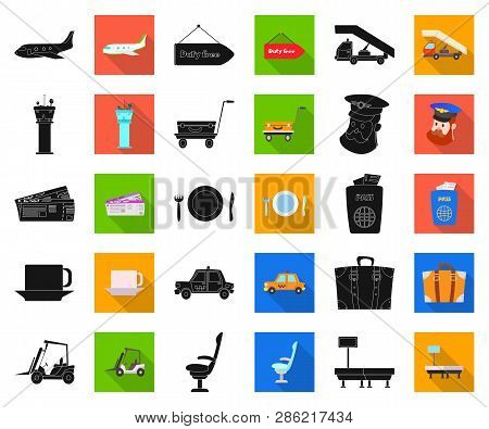 Vector Illustration Of Airport And Airplane Symbol. Set Of Airport And Plane Stock Symbol For Web.