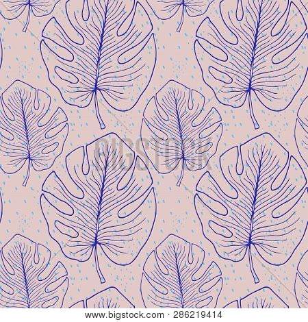 Tropical Seamless Pattern With Monstera Leaves. Textile Print Design. Bohemian Mostera Wallpaper Pat