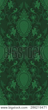 Green Abstract Pattern. Oriental Filigree Ornament. Vintage Template For Textile, Shawl, Wallpaper, 