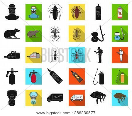 Pest, Poison, Personnel And Equipment Black, Flat Icons In Set Collection For Design. Pest Control S