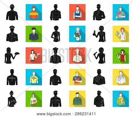 People Of Different Professions Black, Flat Icons In Set Collection For Design. Worker And Specialis