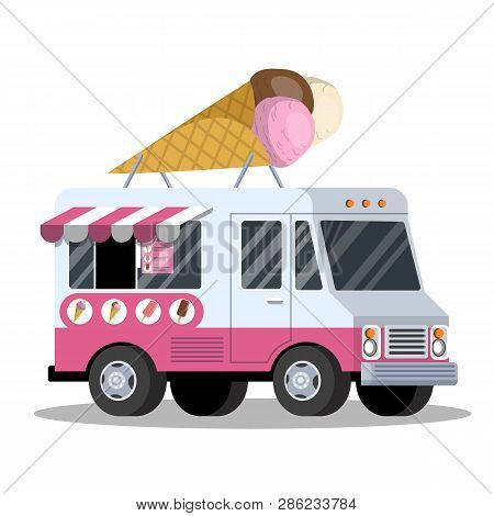Ice Cream Truck. Van With Sweet Food. Delicious