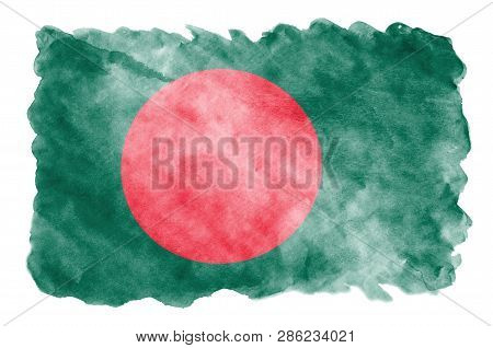 Bangladesh Flag  Is Depicted In Liquid Watercolor Style Isolated On White Background