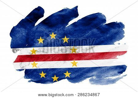 Cabo Verde Flag  Is Depicted In Liquid Watercolor Style Isolated On White Background