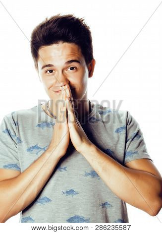 Young Attractive Man Isolated Thinking Emotional On White Close Up