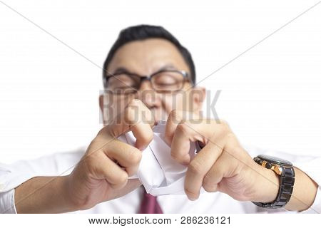 Angry Businessman Rip Off Contract Paper