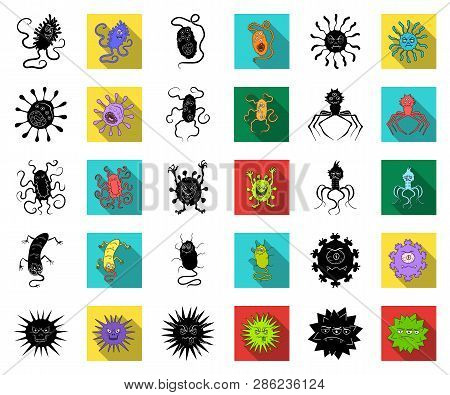 Types Of Funny Microbes Black, Flat Icons In Set Collection For Design. Microbes Pathogenic Vector S