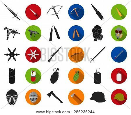 Types Of Weapons Black, Flat Icons In Set Collection For Design.firearms And Bladed Weapons Vector S
