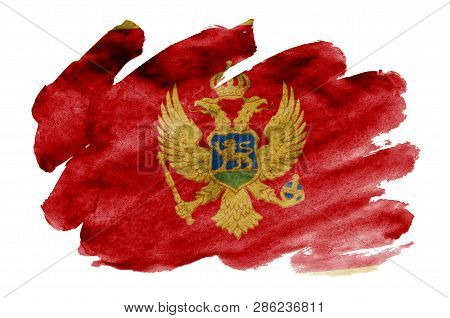 Montenegro Flag  Is Depicted In Liquid Watercolor Style Isolated On White Background