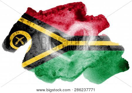 Vanuatu Flag  Is Depicted In Liquid Watercolor Style Isolated On White Background